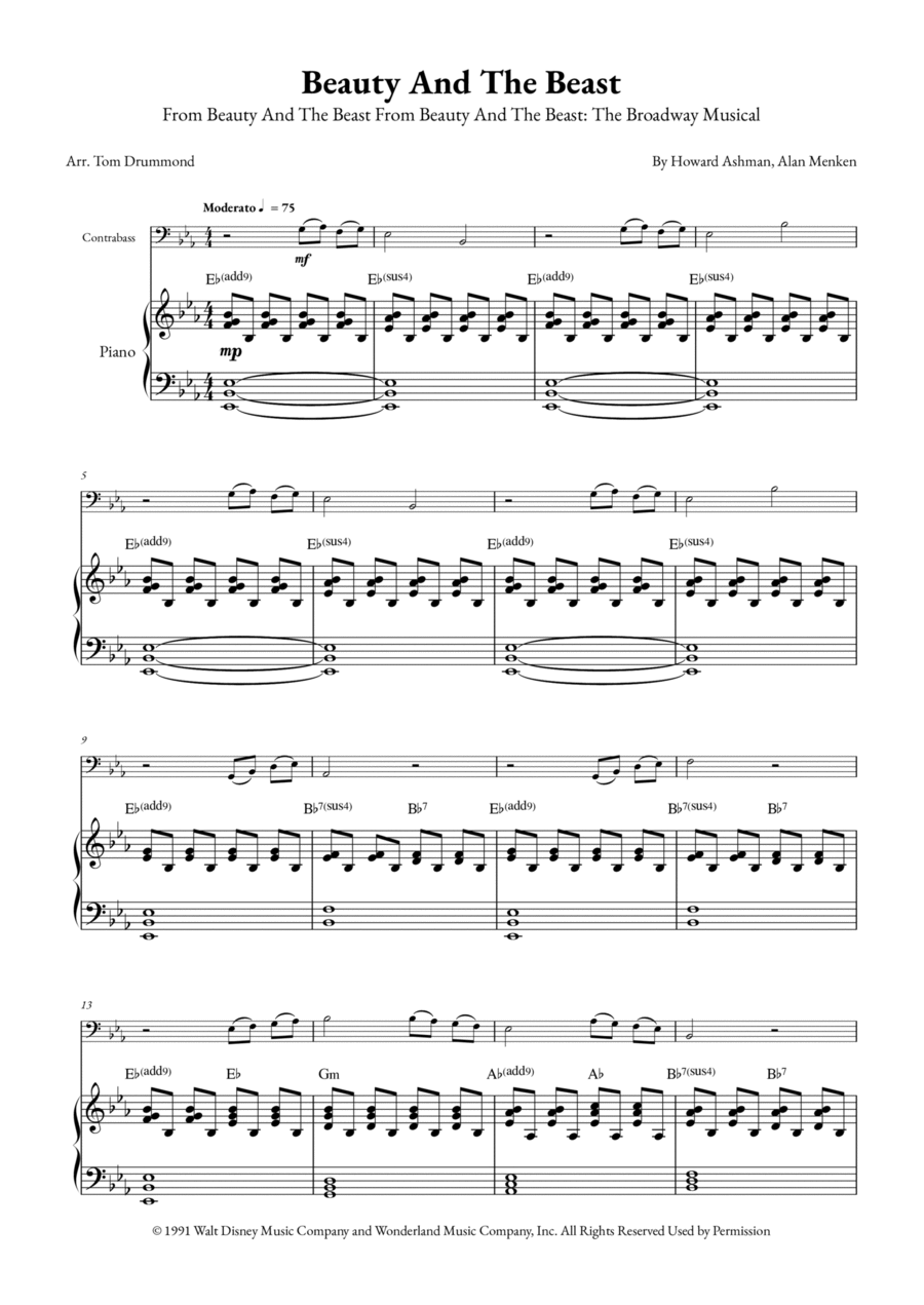 Beauty And The Beast Double Bass scores gallery preview page 1