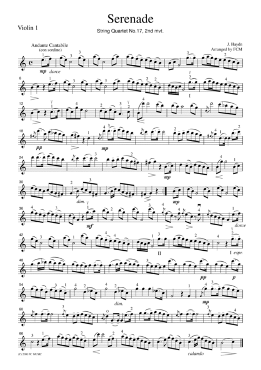 Haydn Serenade (String Quartet No.17, 2nd mvt.), for string quartet, CH001 String Quartet scores gallery preview page 3
