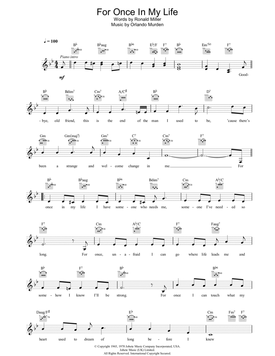 For Once In My Life Piano scores gallery preview page 1