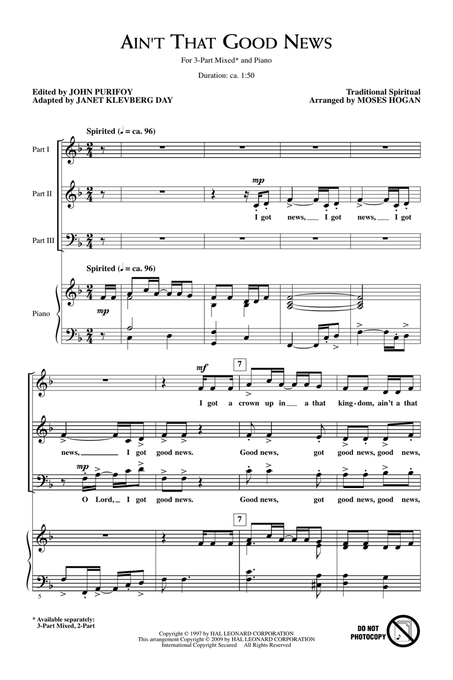 Ain't That Good News 3-Part scores gallery preview page 1