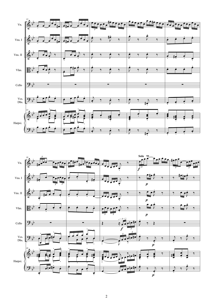 Bach - Violin Concerto in G minor BWV 1056 for Violin, Cello, Strings and Harpsichord Chamber Orchestra scores gallery preview page 2
