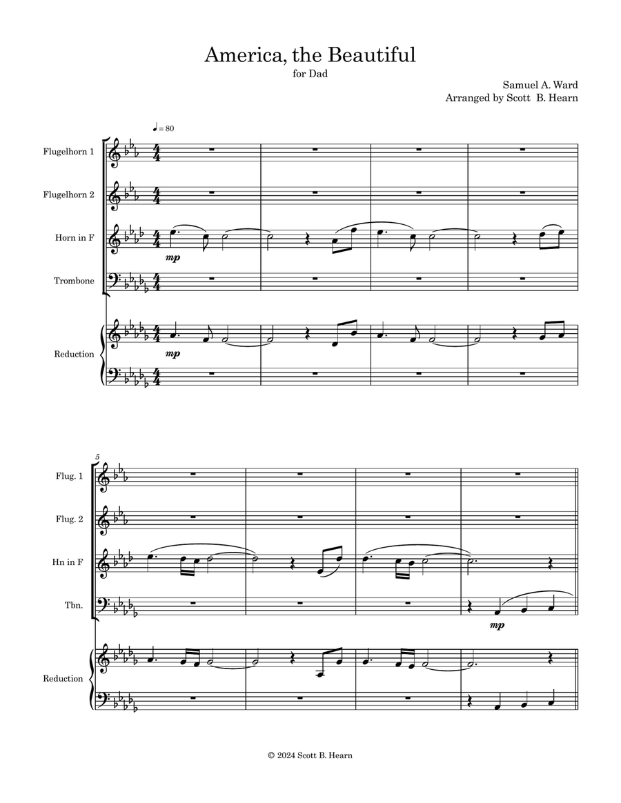 America, the Beautiful America, the Beautiful Brass Quartet scores gallery preview page 1