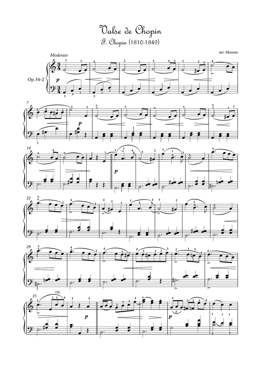 Chopin Waltz A minor easy piano Easy Piano scores gallery preview page 1
