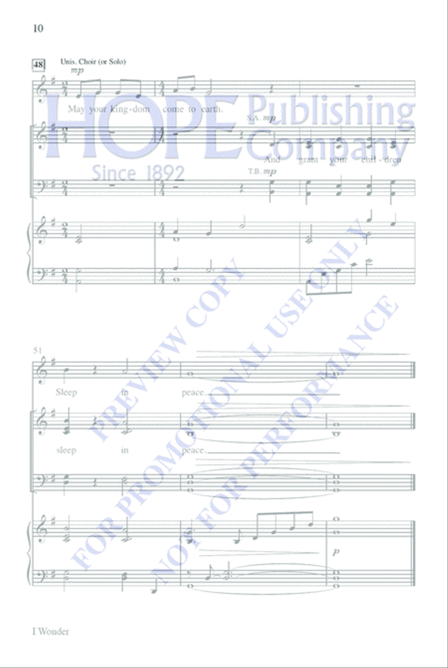I Wonder Unison Choir scores gallery preview page 10