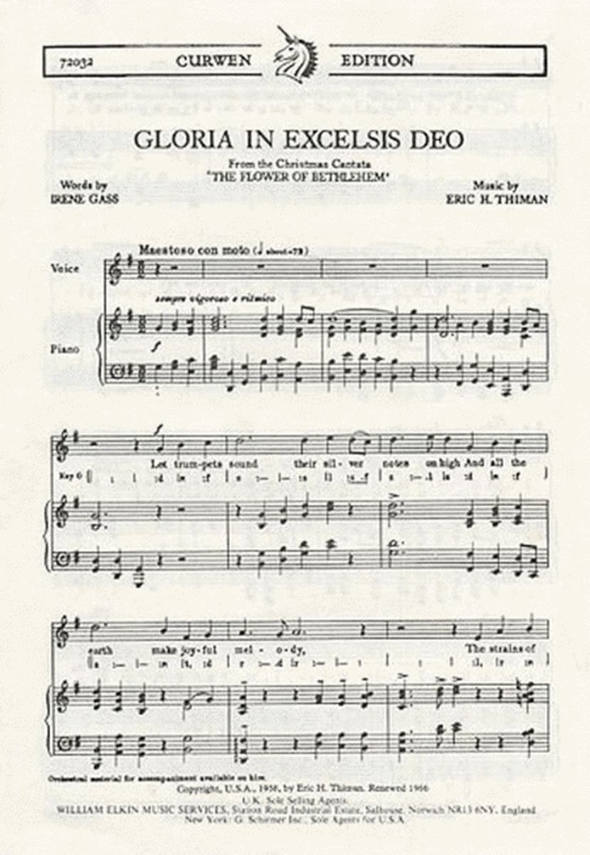Gloria In Excelsis Deo Thiman High Vce/P