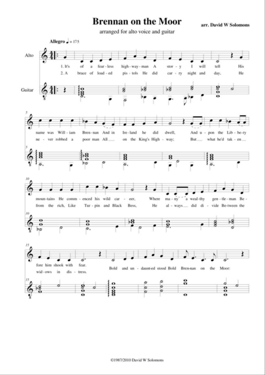 Brennan on the moor for low voice and classical guitar Acoustic Guitar scores gallery preview page 1