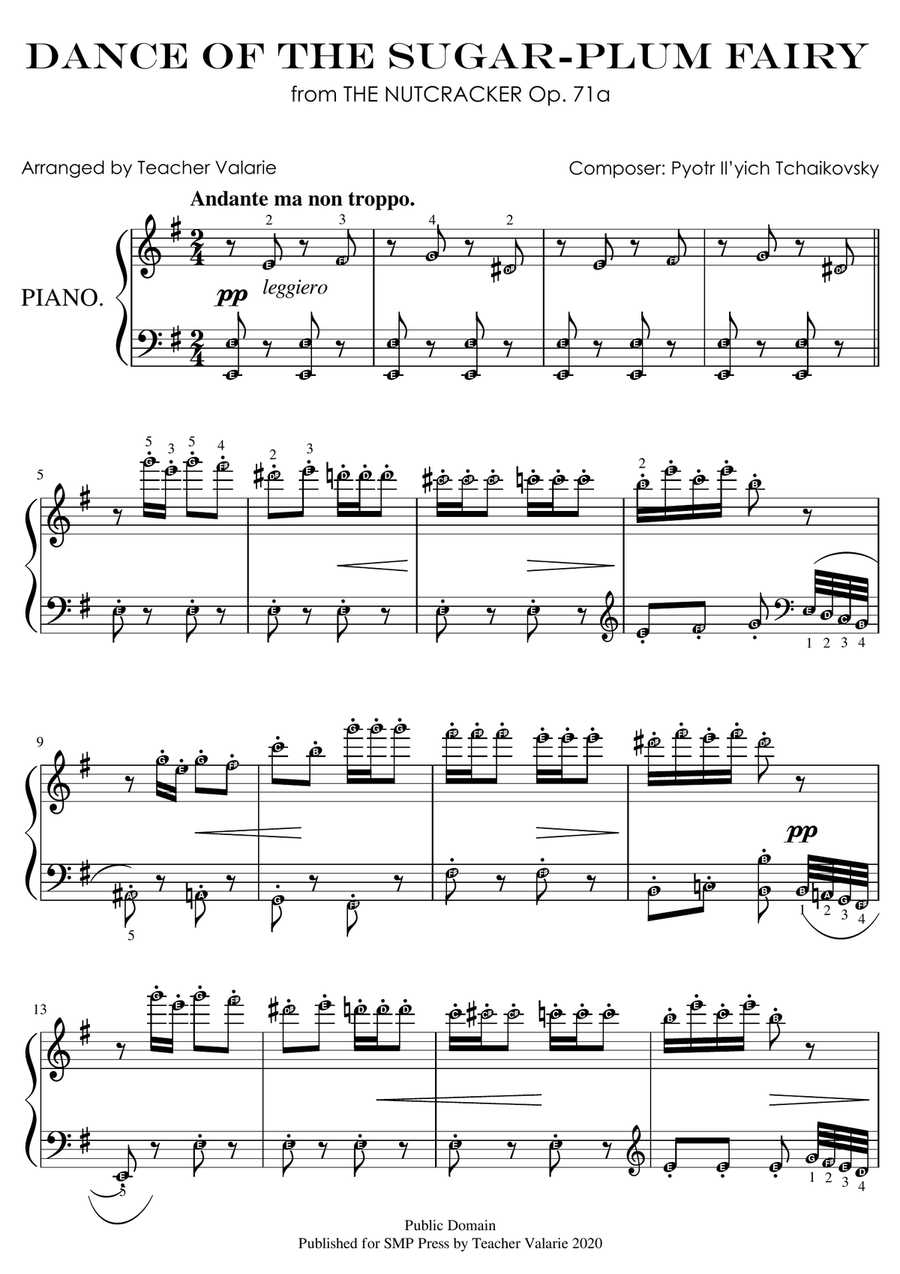 Dance of the Sugar Plum Fairy with note names finger numbers