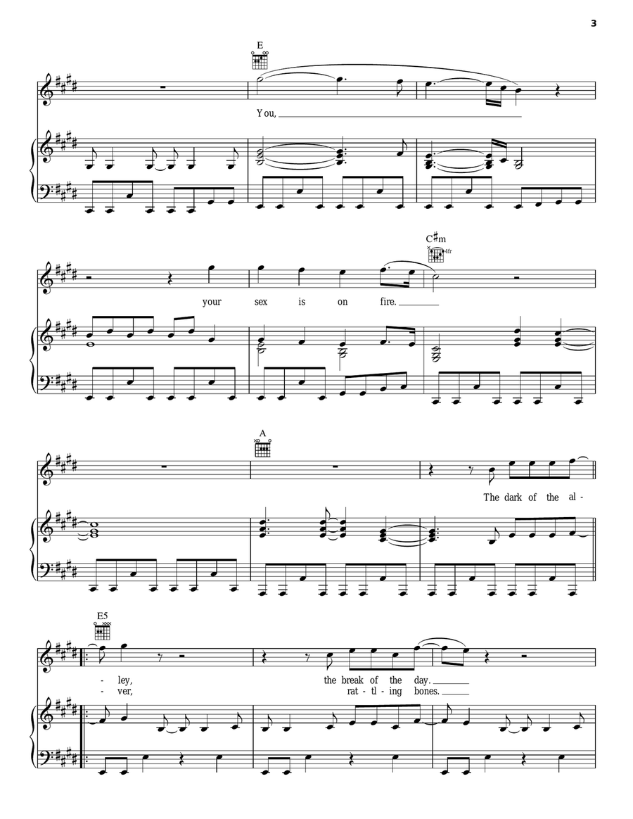 Sex On Fire Piano, Vocal, Guitar scores gallery preview page 3