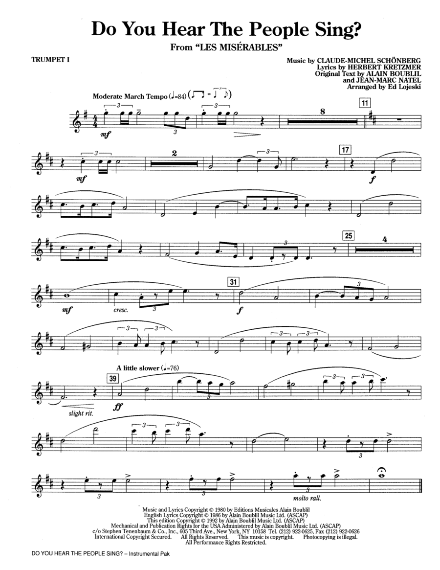 Do You Hear The People Sing? (from Les Miserables) (arr. Ed Lojeski) - Bb Trumpet 1 Choir scores gallery preview page 1