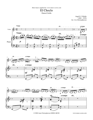 El Choclo - Violin (Moderate) and Piano