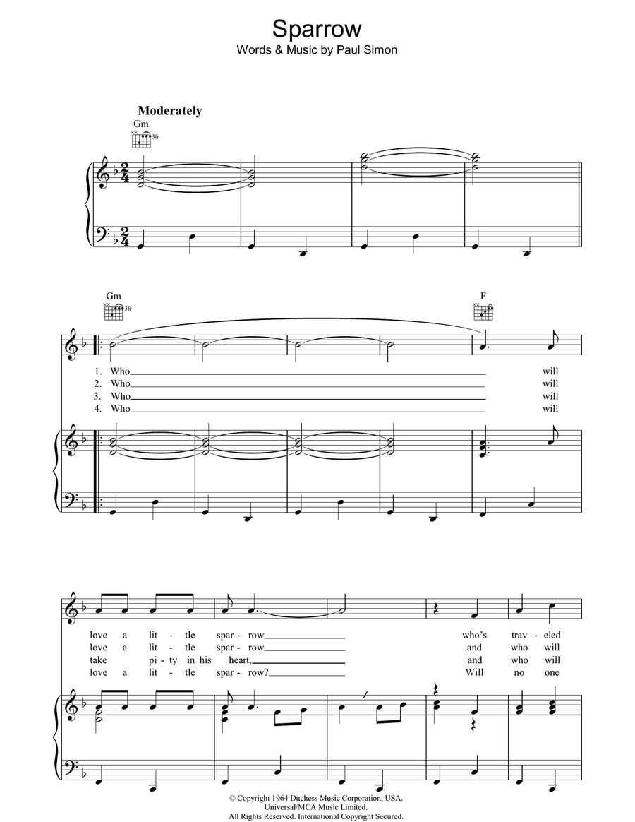 Sparrow Piano, Vocal, Guitar scores gallery preview page 1