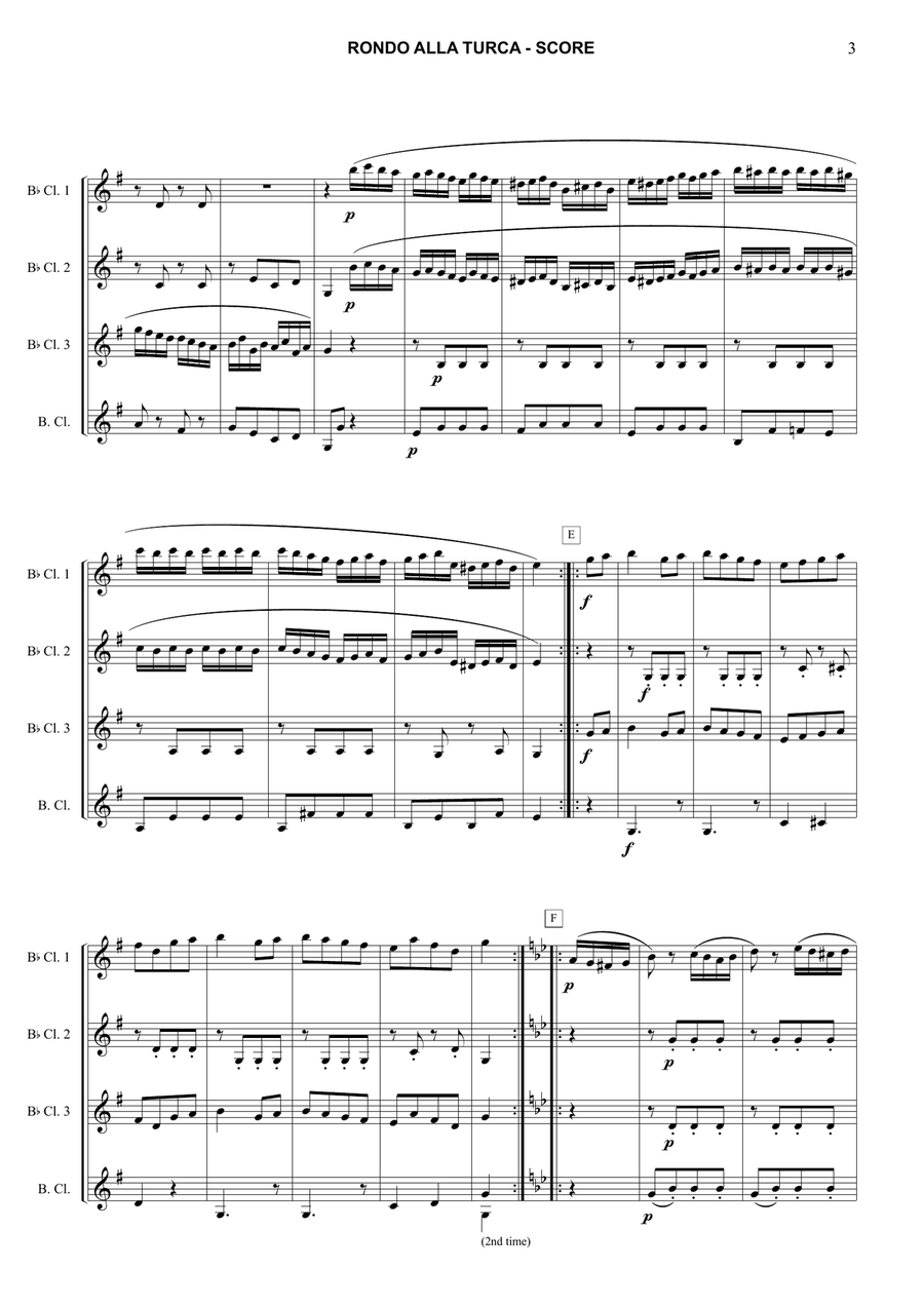 Rondo alla Turca Clarinet Quartet scores gallery preview page 3