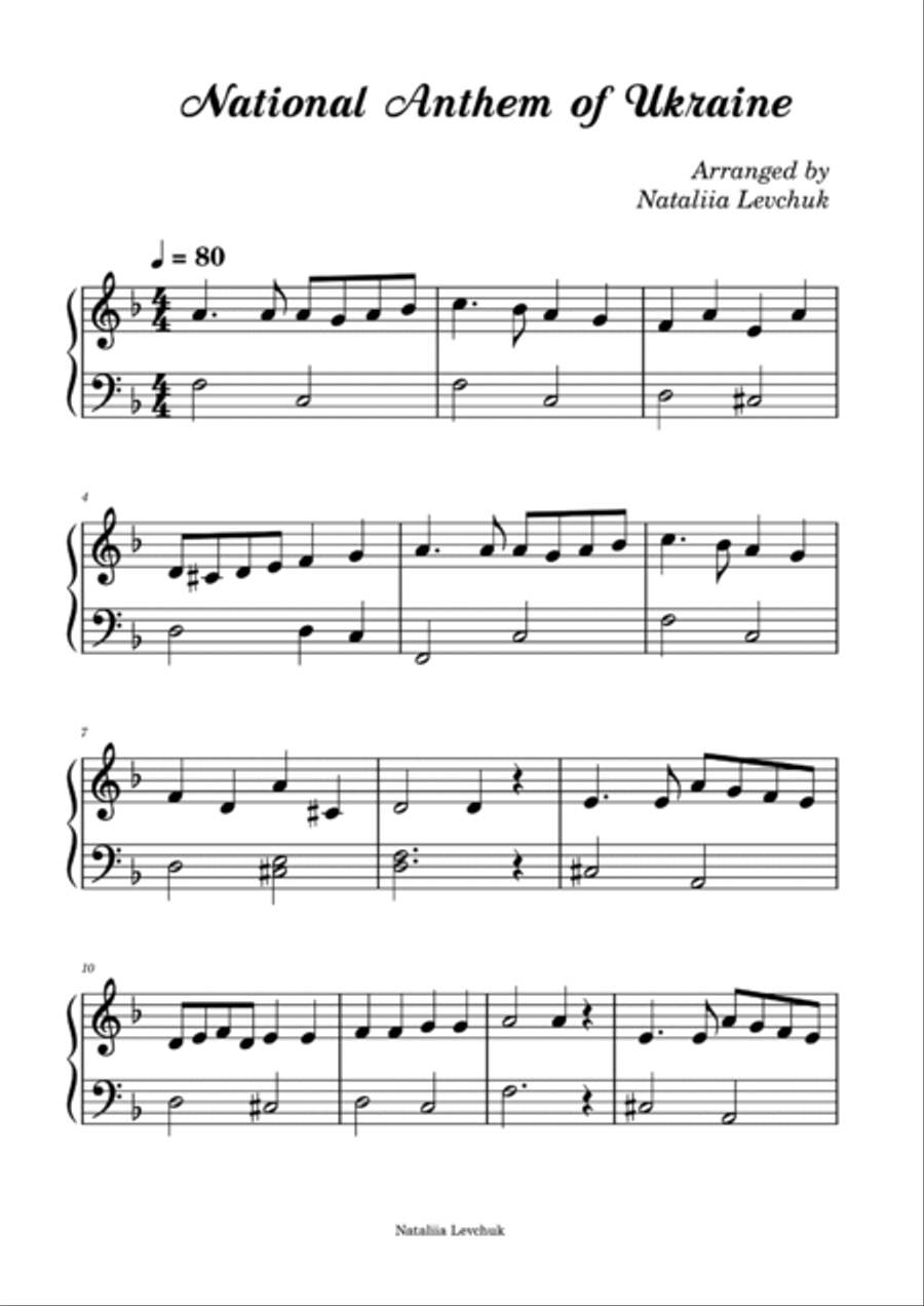 National Anthem of Ukraine Piano Solo scores gallery preview page 2