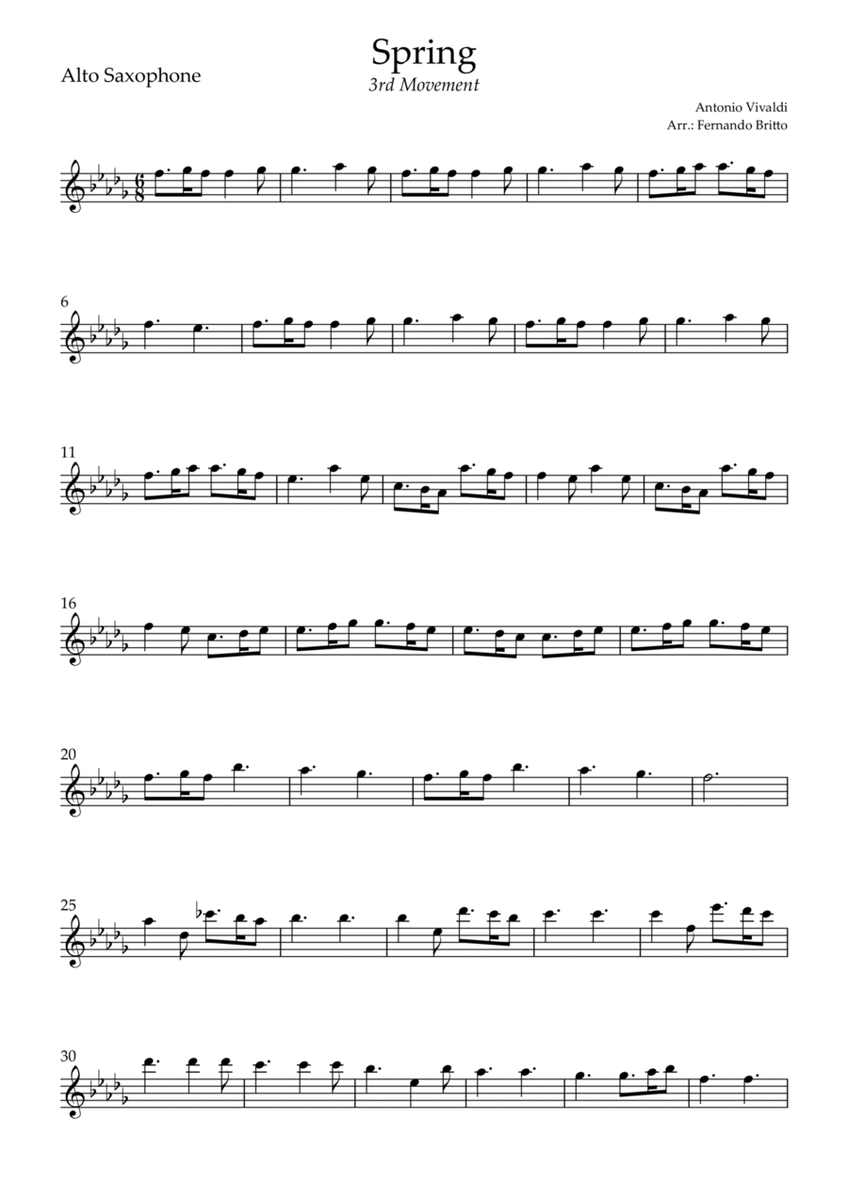 Spring - 3rd Movement (Antonio Vivaldi) for Alto Saxophone Solo