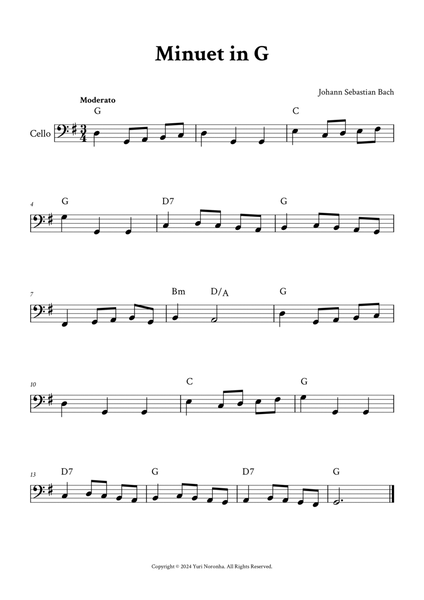 Minuet in G - Easy Cello (with Chords) image number null