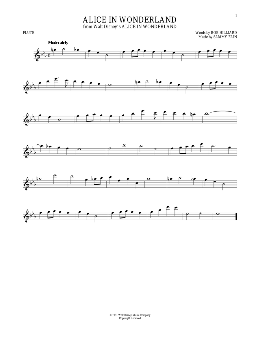 Alice In Wonderland Alice In Wonderland Flute Solo scores gallery preview page 1
