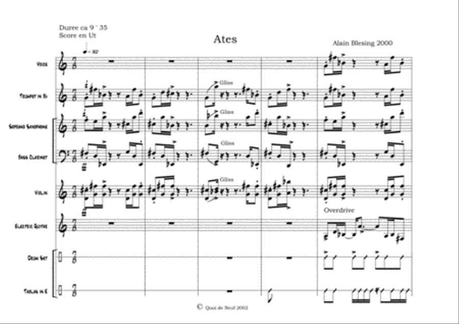 A piece for octet composed in 2000 inspired by traditionnal turkish music Small Ensemble scores gallery preview page 1
