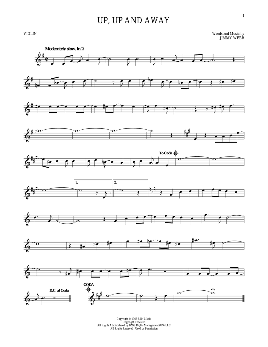 Up, Up And Away Violin Solo scores gallery preview page 1