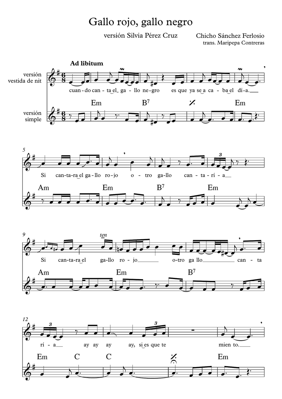 Gallo rojo, gallo negro Gallo rojo, gallo negro Piano, Vocal scores gallery preview page 1