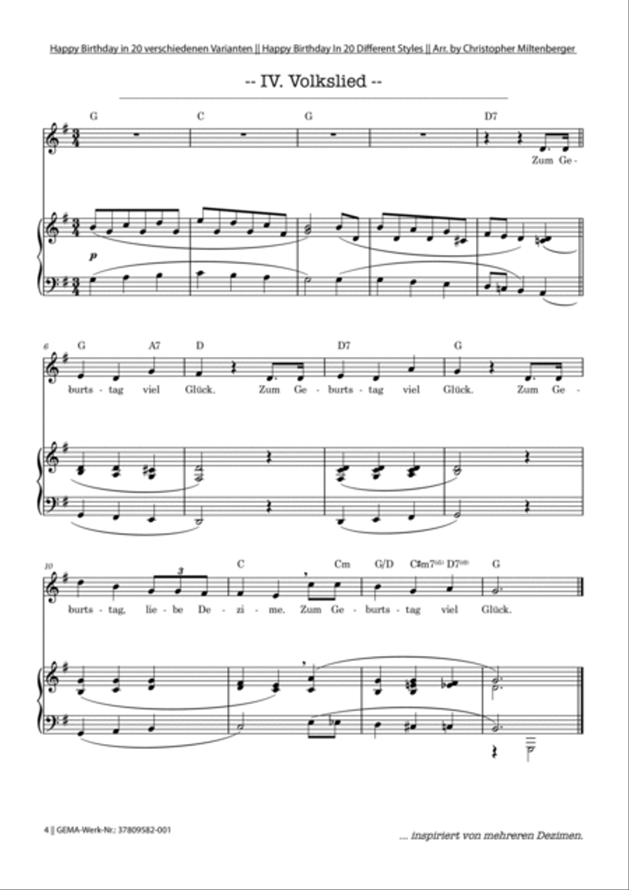 Happy Birthday Variations in 20 different styles Piano, Vocal scores gallery preview page 4