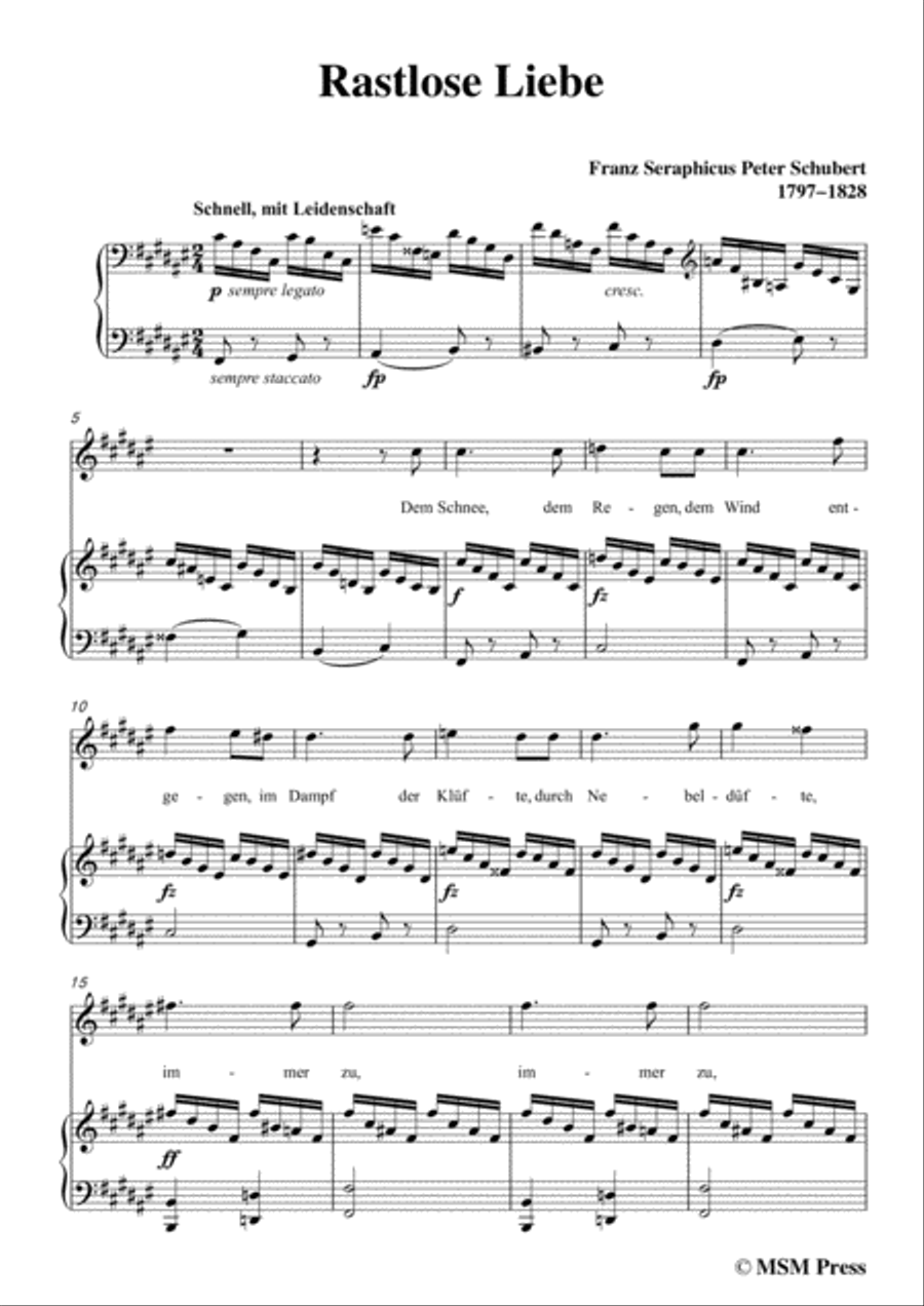 Schubert-Rastlose Liebe in F sharp Major,for voice and piano Voice Solo scores gallery preview page 3