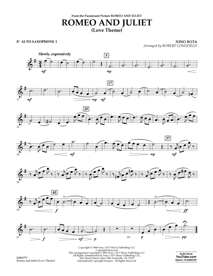 Romeo and Juliet (Love Theme) - Eb Alto Saxophone 1 Concert Band scores gallery preview page 1