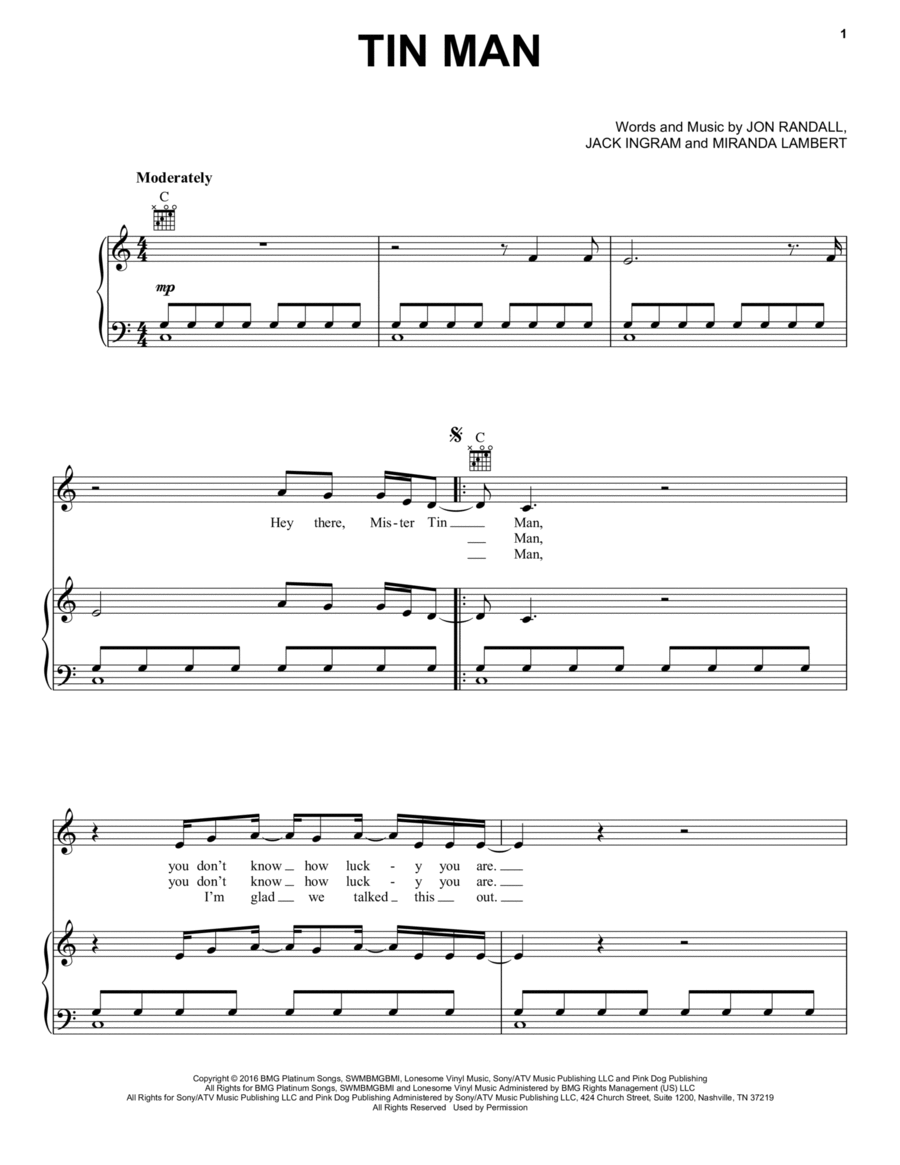 Tin Man Piano, Vocal, Guitar scores gallery preview page 1