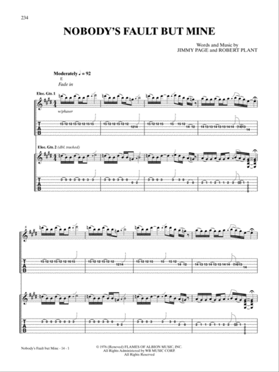 Nobody's Fault But Mine Guitar Tablature scores gallery preview page 1