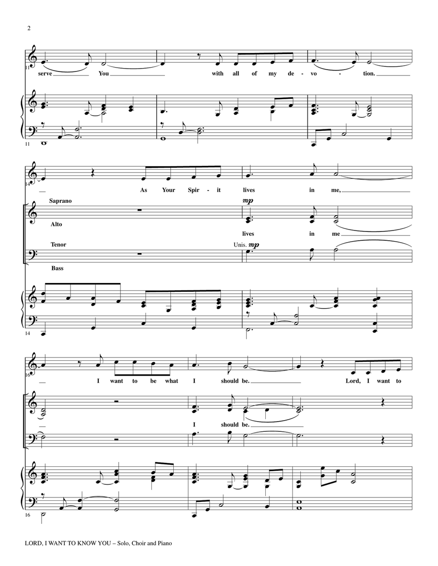 LORD I WANT TO KNOW YOU (for Solo and SATB Choir with Piano) 4-Part scores gallery preview page 2