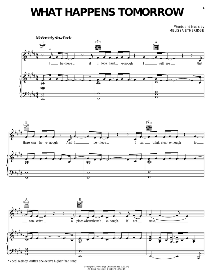 What Happens Tomorrow Piano, Vocal, Guitar scores gallery preview page 1