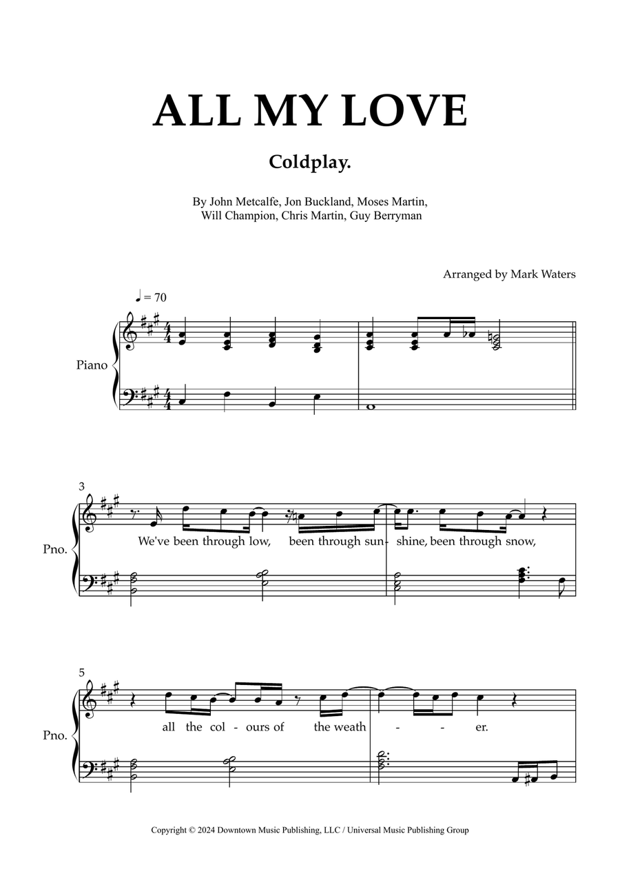 All My Love Easy Piano scores gallery preview page 1