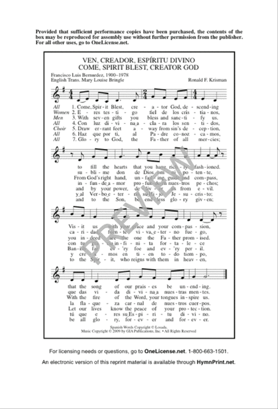 Ven, Creador, Espíritu Divino / Come, Spirit Blest, Creator God 4-Part scores gallery preview page 17