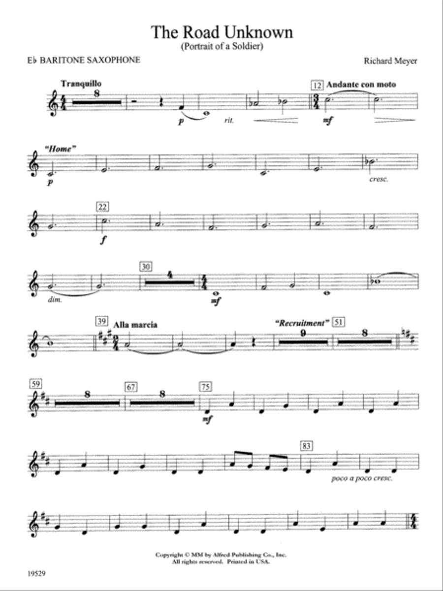 The Road Unknown: E-flat Baritone Saxophone Concert Band scores gallery preview page 1