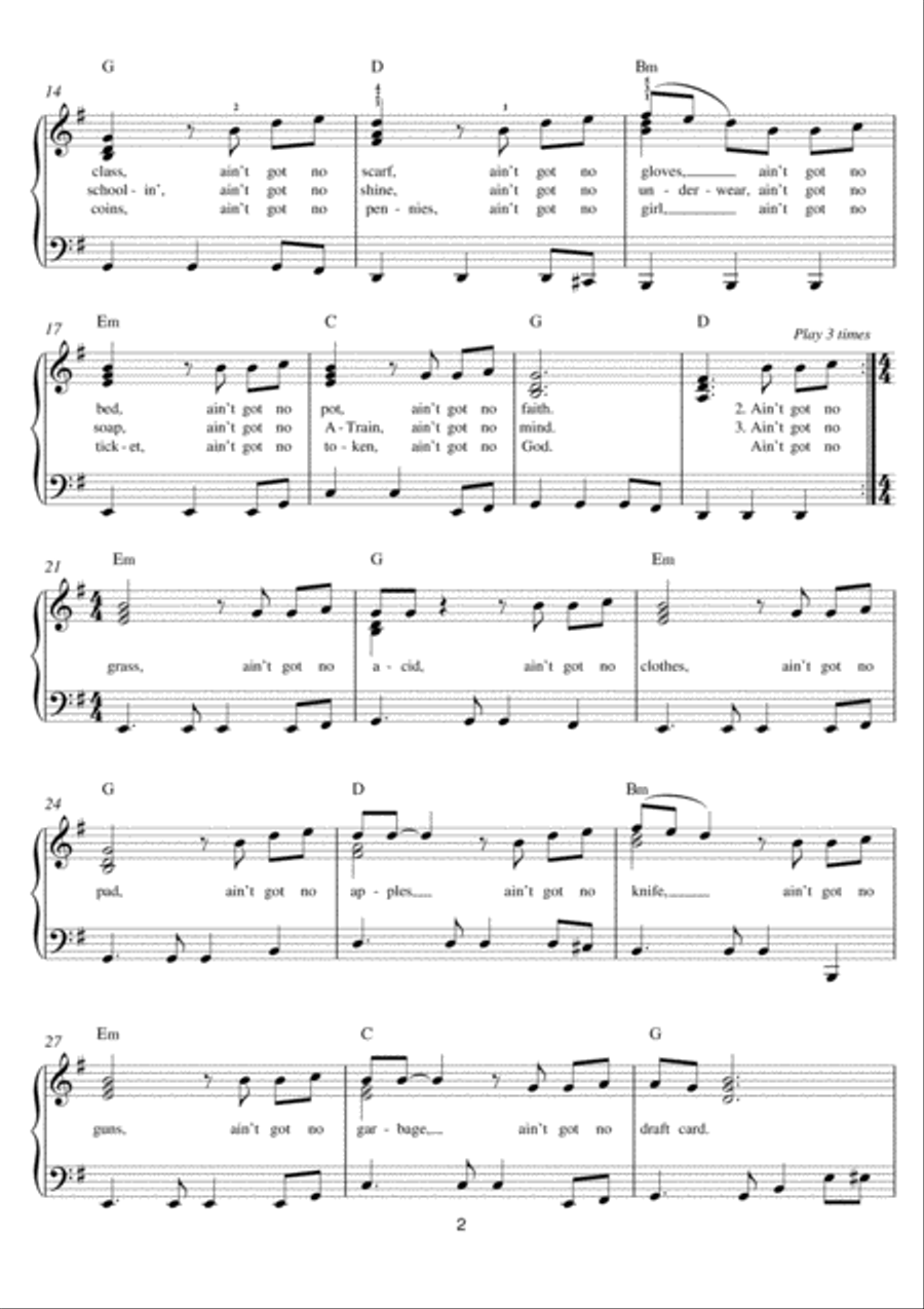 I'm Black/Ain't Got No (from 'Hair') Easy Piano scores gallery preview page 2