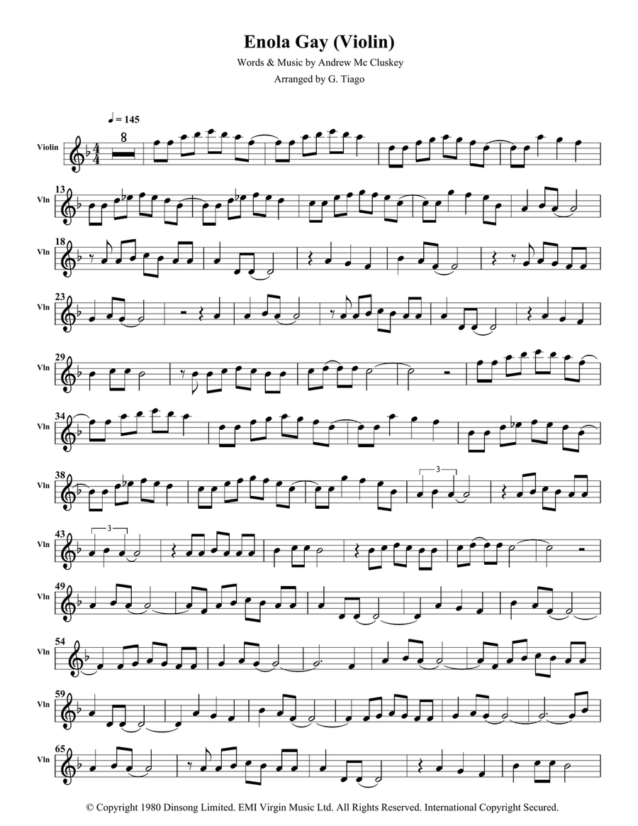Enola Gay Violin Solo scores gallery preview page 1