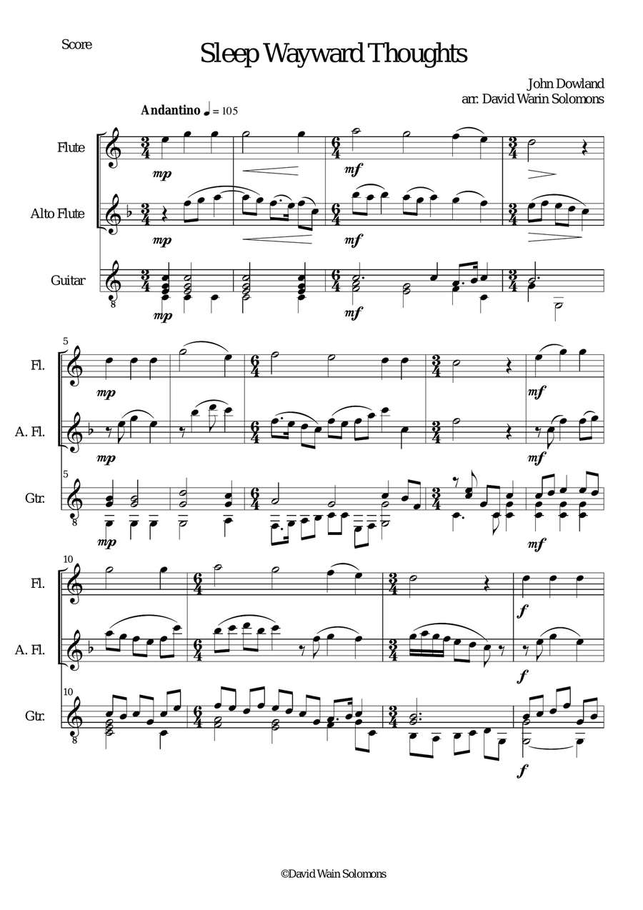 Sleep wayward thoughts for flute alto flute and guitar Flute scores gallery preview page 1