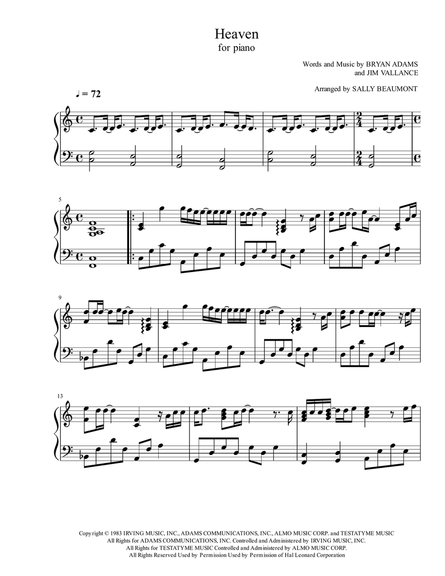 Heaven Piano Solo scores gallery preview page 1