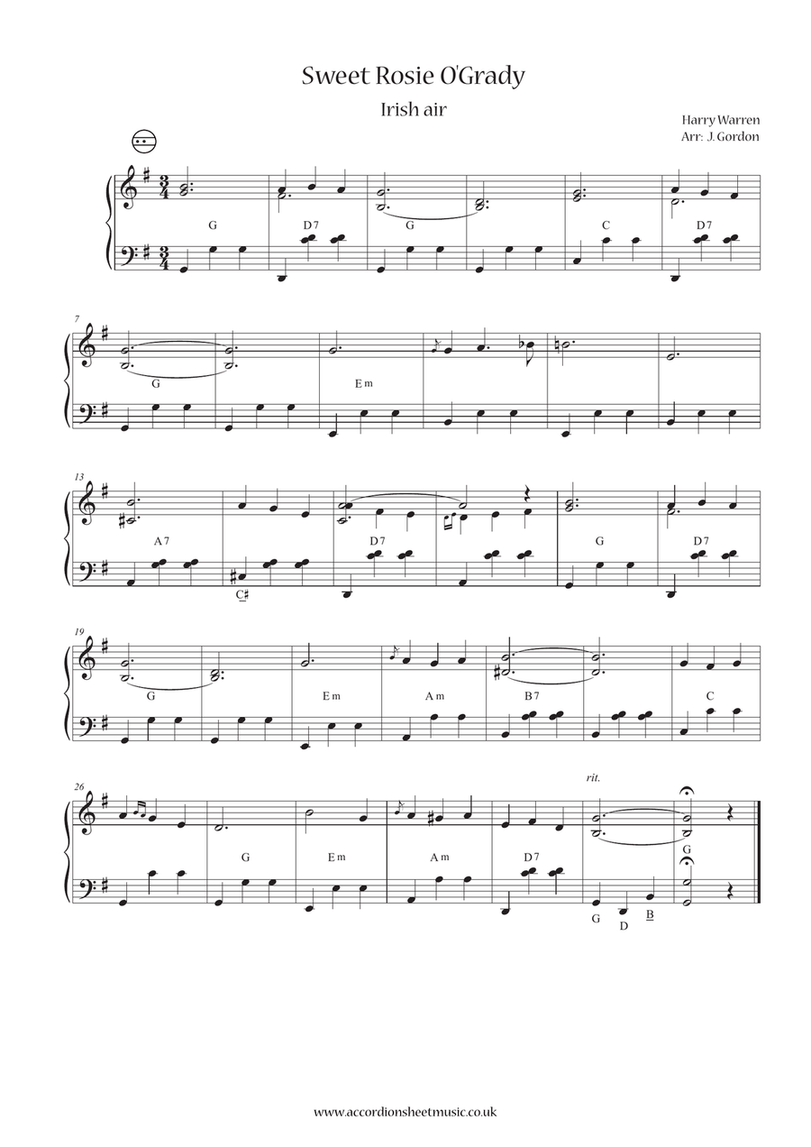 Sweet Rosie O'Grady Accordion scores gallery preview page 1