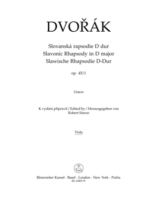 Slavonic Rhapsody in D major op. 45/1 for Orchestra (viola part)