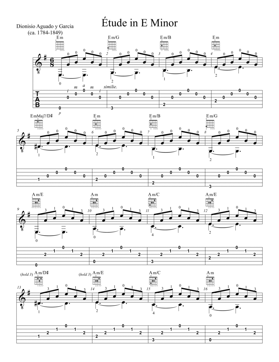 Etude in E Minor by Dionisio Aguado y García Etude in E Minor by Dionisio Aguado y García Acoustic Guitar scores gallery preview page 1