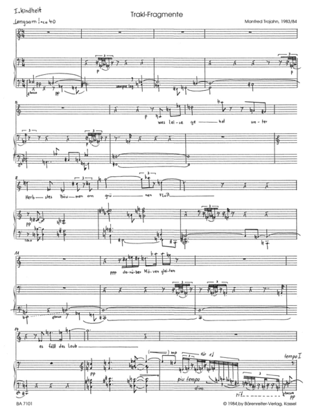 Trakl-Fragmente for Mezzo Soprano and Piano