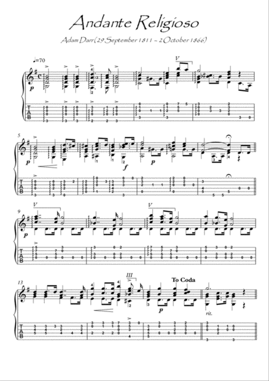 Andante Religioso classical guitar Acoustic Guitar scores gallery preview page 1
