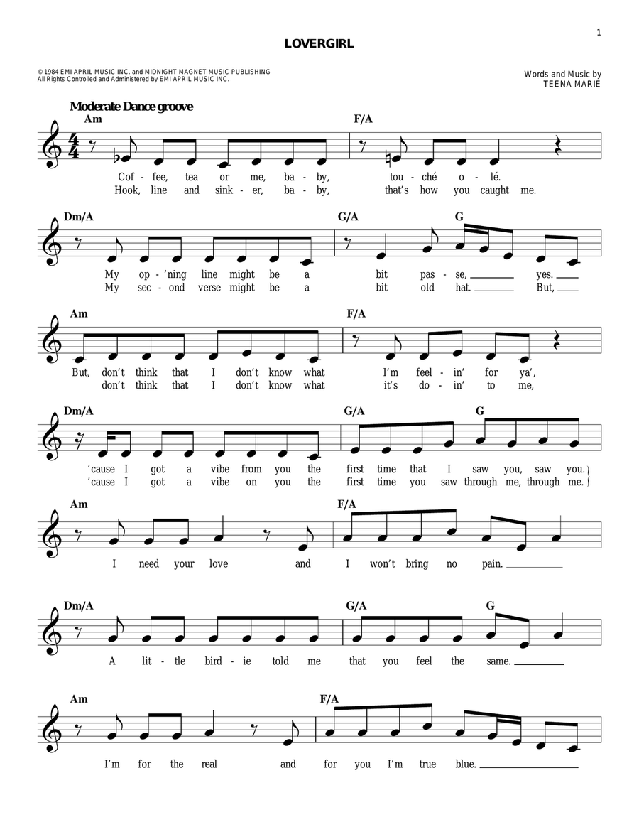 Lovergirl Acoustic Guitar scores gallery preview page 1