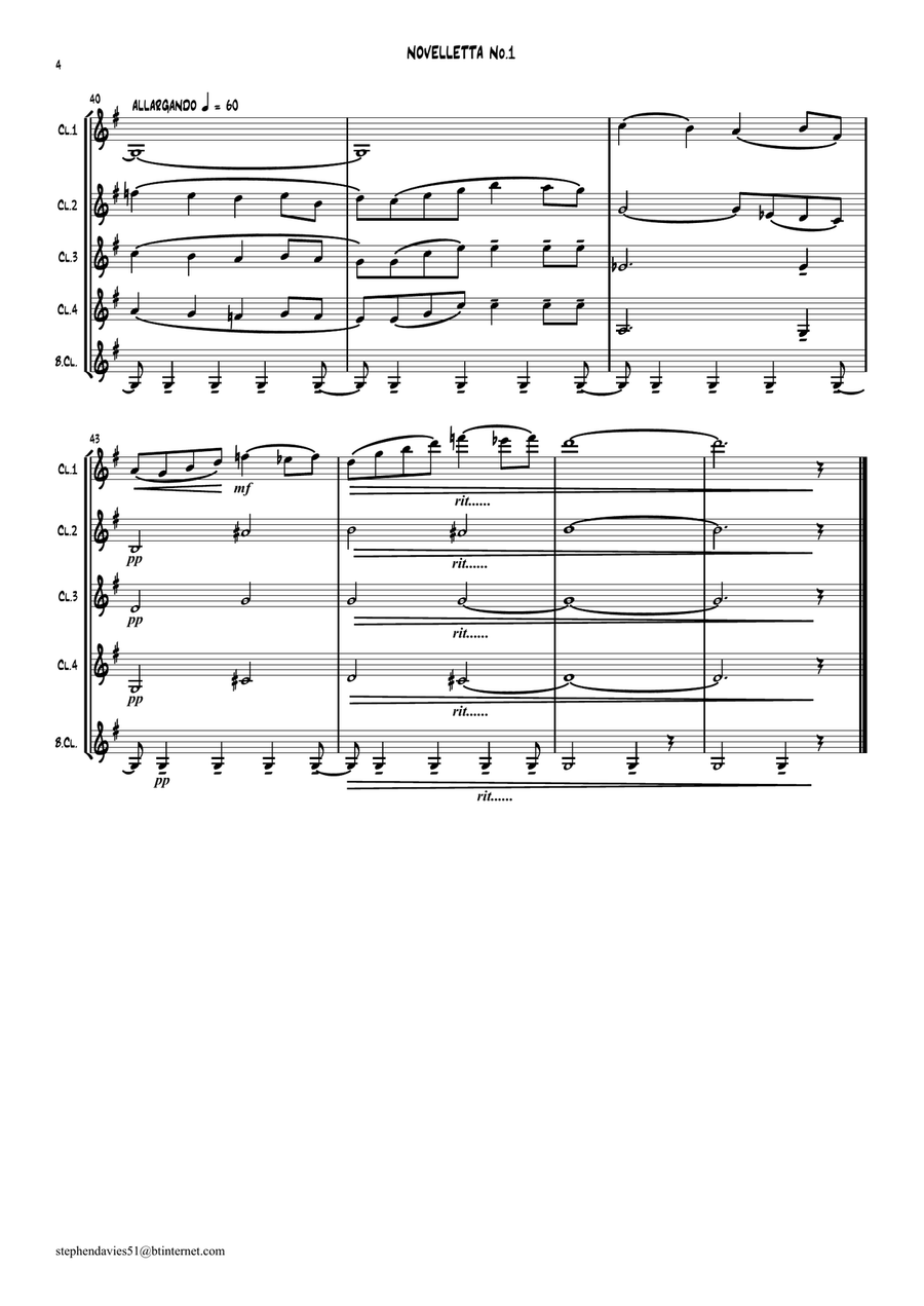 'Novelletta No.1' By Alfredo d'Ambrosio for Clarinet Quintet Clarinet Quintet scores gallery preview page 4
