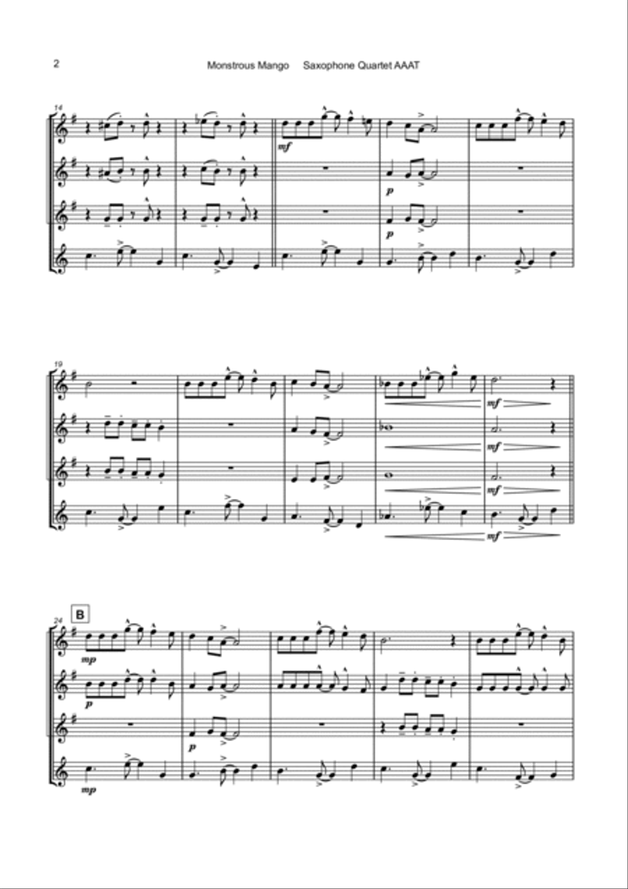 Monstrous Mango for Saxophone Quartet AAAT Saxophone Quartet scores gallery preview page 3