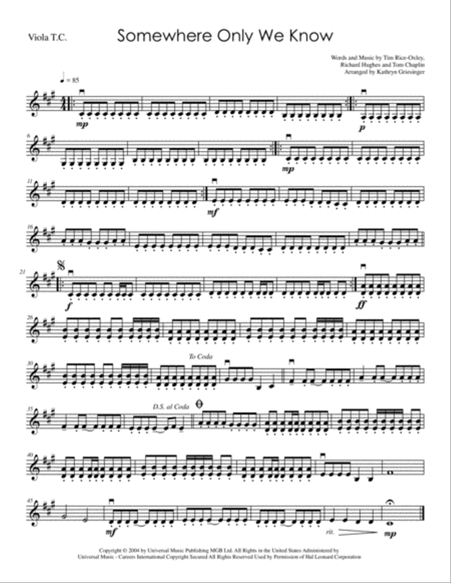 Somewhere Only We Know String Quartet scores gallery preview page 4