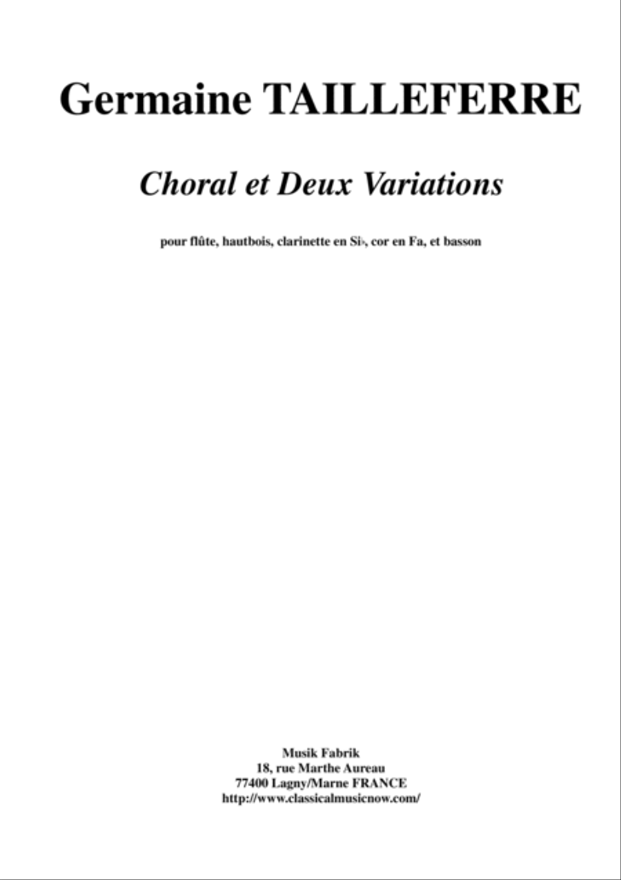 Germaine Tailleferre: Choral et Deux Variations for wind quintet