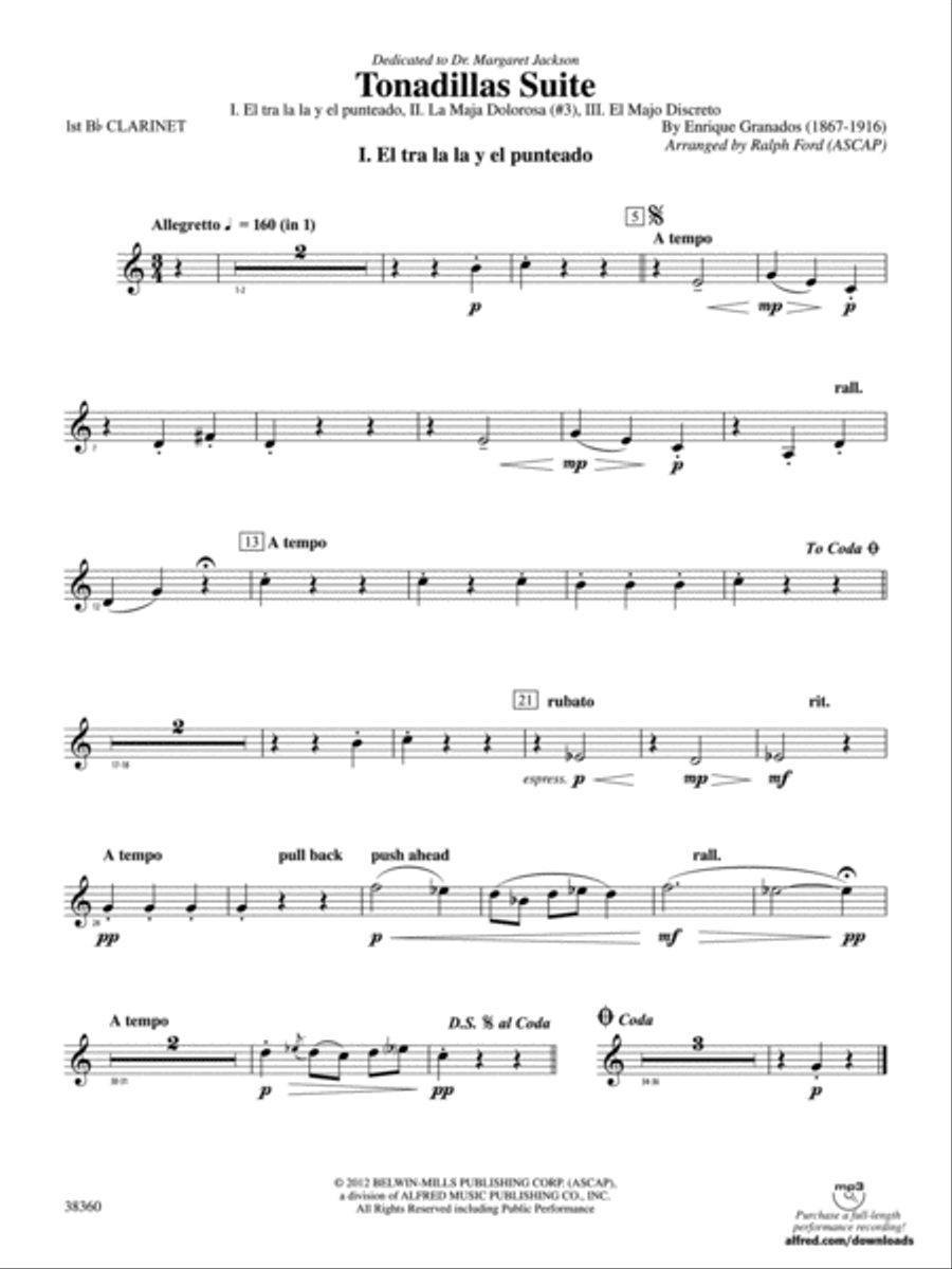 Tonadillas Suite: 1st B-flat Clarinet Concert Band scores gallery preview page 1