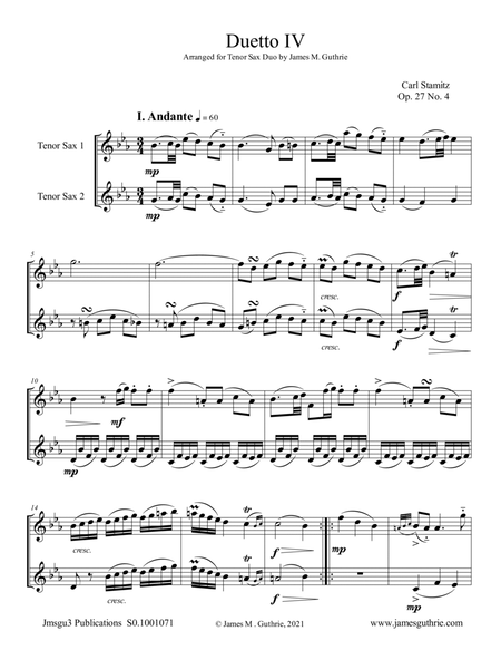 Stamitz: Duet Op. 27 No. 4 for Tenor Sax Duo image number null