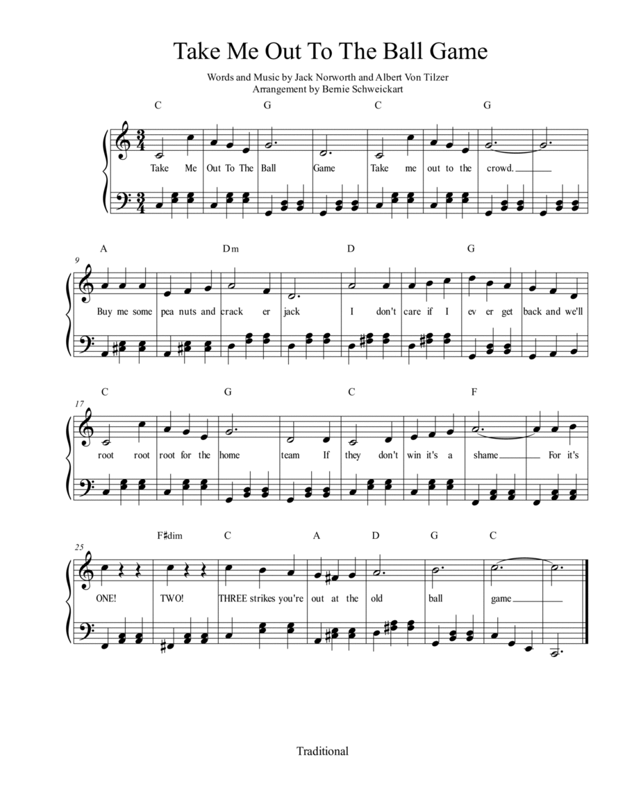 Take Me Out To The Ballgame Piano, Vocal, Guitar scores gallery preview page 1